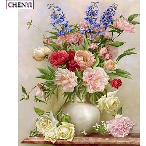 CHENYI 5D Full Square Round Diamond Painting Peony And Lavender Diy Kit Mosaic Diamond Embroidery Cross Stitch Home Decoration