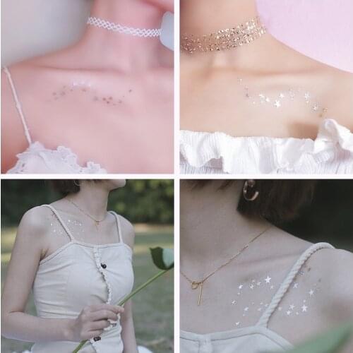 Clavicle Star Silver Gold Star Temporary Tattoo Stickers Women Sexy Body Art Fake Tatto Small Tattoo Metallic Tatoo Girls