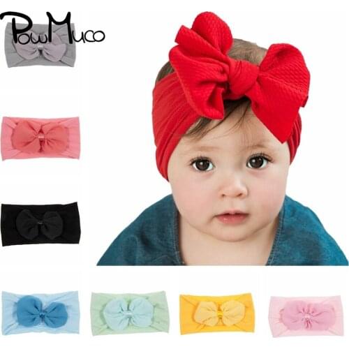 Powmuco Solid Color Chiffon Bowknot Elastic Wide Headband Toddler Fashion Soft Nylon Hairband Baby Headwear Photography Props