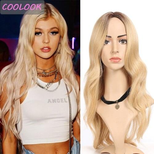 613 Blonde Body Wave Wigs for Women 18'' Honey Blonde Water Wave Wig Middle Part Ombre Synthetic Wavy Lolita Wigs Peruca Cosplay