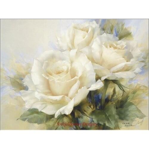Counted Cross Stitch Kits Needlework Embrodery - Crafts 14 ct Aida Color DIY Arts Handmade Home Decor - Three White Roses