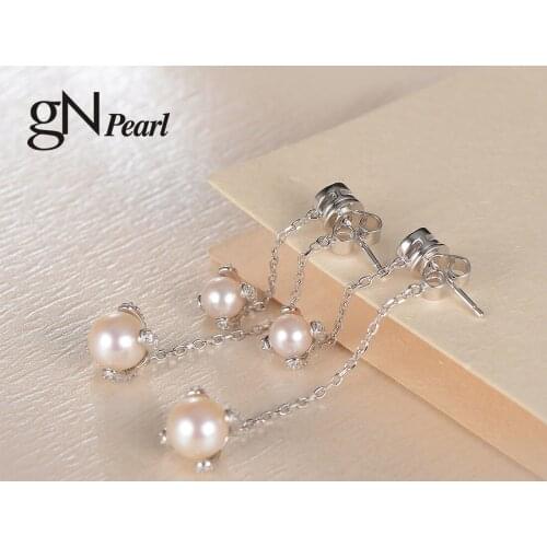 GN Pearl 925 Silver Drop Earrings gNPearl Real 5-6mm 7-8mm Natural Freshwater Pearl Earring Stud Fine Jewelry For Women Gift
