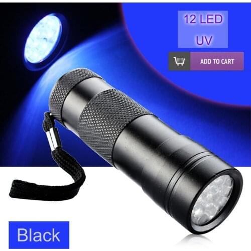 UV Flashlight 395-400nm LED Aluminium Invisible Ink Pet Urine Detector 12 LED UV Purple Violet Flashlight Torch Light 3xAAA