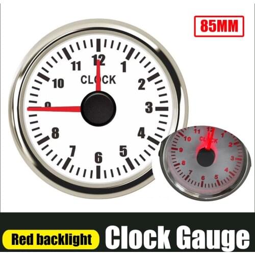 Universal 52mm Clock Gauges Red Backlit Instrument Show Clock Meters 9-32V 0~12 Hours Hour Meters for Car Boat Yacht