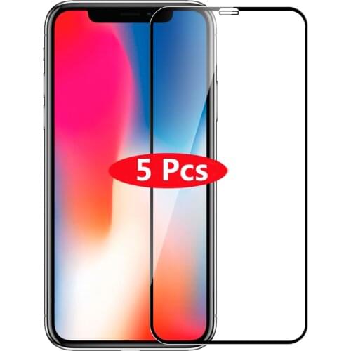 5Pcs/Lot Full Cover Tempered Glass For iPhone 6 6s 7 8 Plus Screen Protector Glass On iPhone X XS MAX XR 11 Pro Protective Film