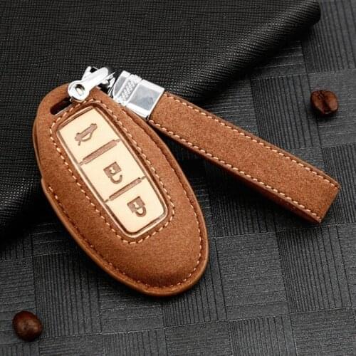 Suede Leather Car Key Case Cover For Nissan Tidda Livida X-Trail T31 T32 Qashqai March Juke Pathfinder Note GTR Keychain Holder