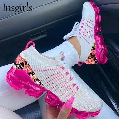 Women Floral Sneakers 2021 Spring New Stretch Fabric Cushion Ladies Breathable Casual Shoes 35-43 Big Outdoor Jump Sport Flats