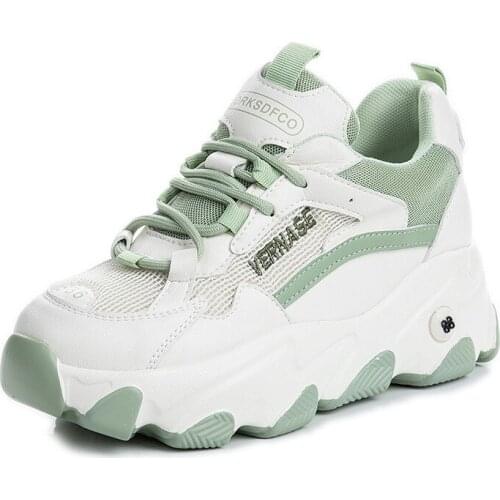 Womens Chunky Sneakers Genuine Cow Leather Platform Shoes Height Increase Shoes Autumn White Shoe Ladies Brand Tennis Footwear