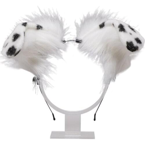 Women Furry Animal Spot Dog Ears Headdress Plush Handmade Headband Anime for Halloween Christmas Cosplay Accessories