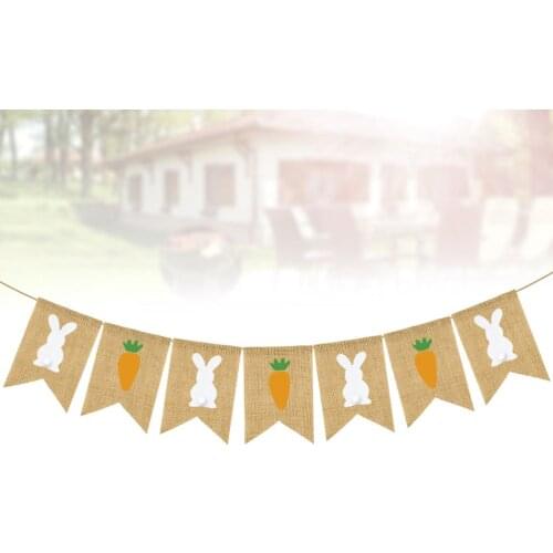 1 Set Easter Party Banner Rabbit Printing Burlap Garland Carrot and Bunny Bunting Linen Flag Party Supplies for Easter Party Dec