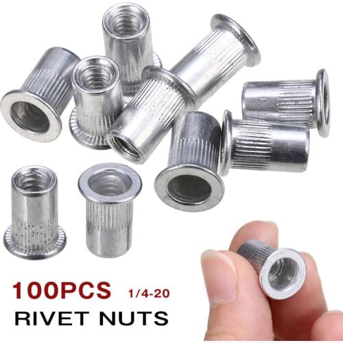 100pcs 1/4-20 Aluminum Car Auto Flange Nutserts Rivet Nut Rivnut Nutsert Kit Tool Parts Accessories Kit