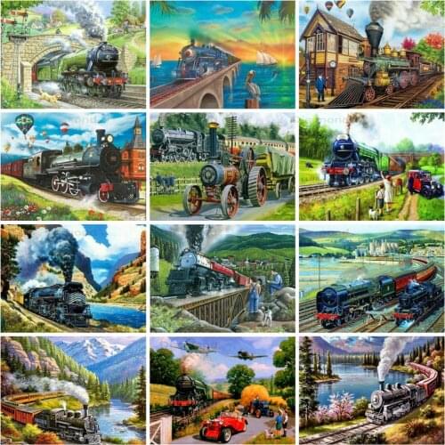 5D DIY Diamond Painting Train Embroidery Train Cross Stitch Diamond Painting Kits Landscape Handwork Gift Home Decoration