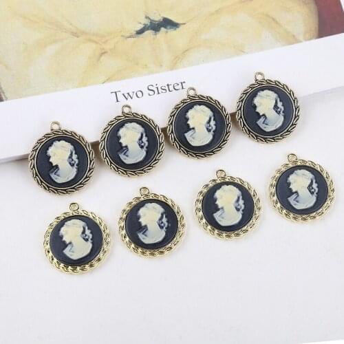 6pcs New Korean Earrings For Women Fashion Vintage French beauty head relief face round palace style pendant diy accessories