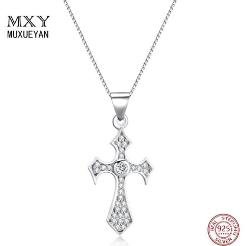 925 Sterling Silver crystal Cross Pendants Necklaces for women 2020 fine Jewelry gifts MUXUEYAN