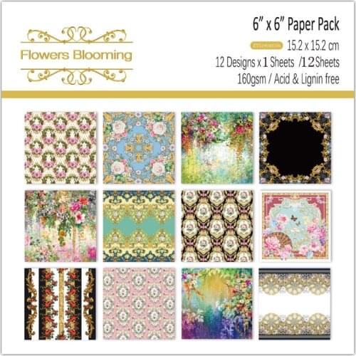 KLJUYP 12 Sheets Flowers Blooming Scrapbooking Pads Paper Origami Art Background Paper Card Making DIY Scrapbook Paper Craft