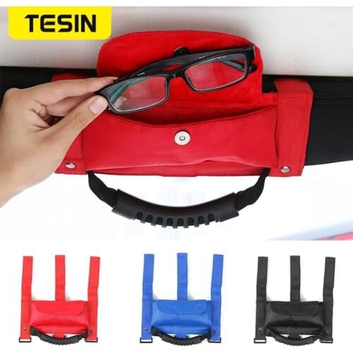 TESIN Car Roll Bar Grab Handle with Sunglasses Holder Storage Bag Armrest Pouch Bag Accessories for Jeep Wrangler CJ TJ JK JL