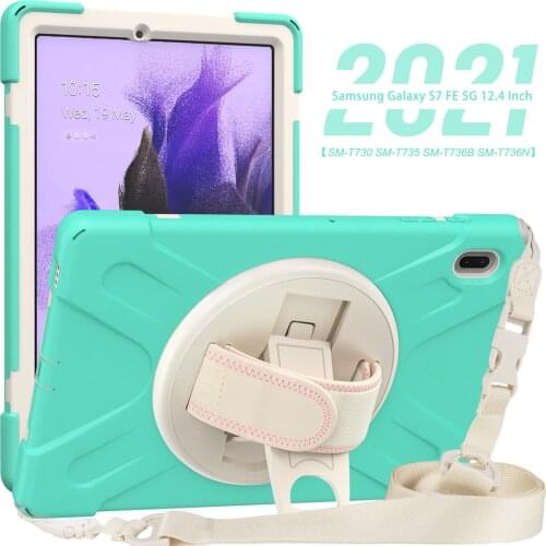 Tablet Case For Samsung Galaxy Tab S7 FE 12.4" T730 T735 Anti-fall Rugged Duty Stand with Neck Strap protection Caver+Gift Pen