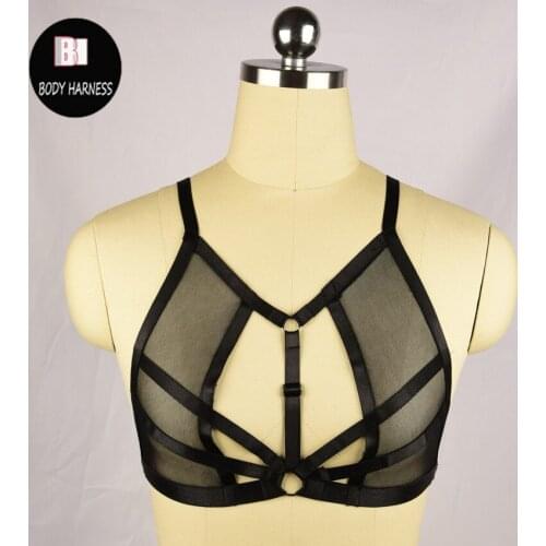 Wmen black body harness top Binding sexy lingerie adjustable gauze cage harness bondage lingerie body harness