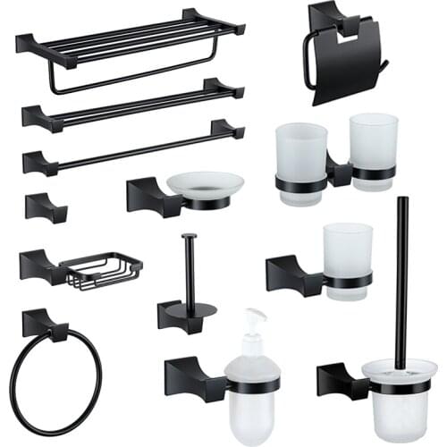 Black Bathroom Series Towel Rail Rack Rail Bar Soap Holder Dispenser Hook Toilet Brush Paper Holder Toothbrush Hanger Hardware