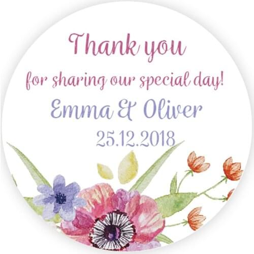 DouxArt 100 PCS, 4CM Customized Wedding Stickers, Thank You for Sharing Wedding Communion Labels Favors Gifts Package Seals