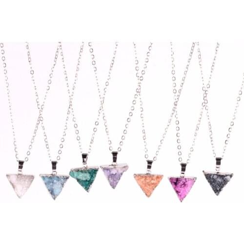 Drzuy 6pcs/lot Quartz Gem Stones Necklace Geometric Triangle Silver Plated Dowsing Pendants Fashion Jewelry Choker Necklace Free