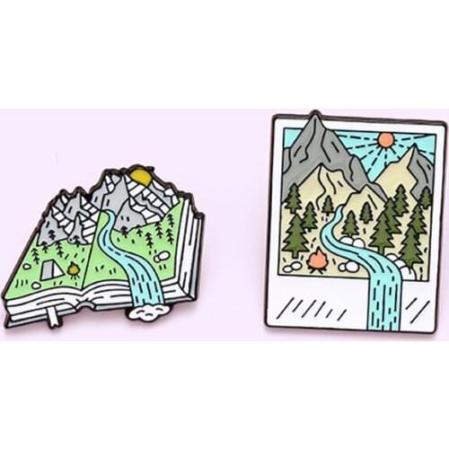 Cartoon Mountain Forest Photo Book Enamel Pin pretty Brooch Denim Jeans Shirts Bags Celebrated Fashion Jewelry Gift for Friends