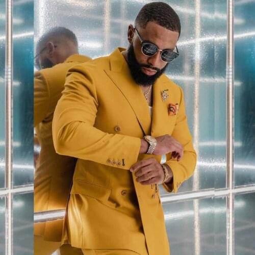 Ginger Mens Suit Peaked Lapel Blazers Tailored Male Tuxedos Double Breasted Groom Wear Two Pieces Prom Jackets And Pants