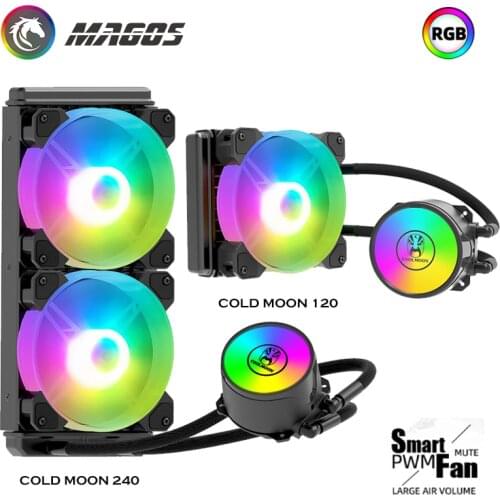 CoolMoon CPU AIO Water Cooling Kit, ICEMOON Liquid CPU Cooler, Block+Pump+Radiator+Fan Combo Intel/AMD RGB Effect