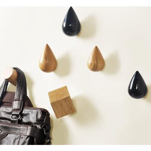 Solid Wood Clothes Hook and Caps Hanging Creative Clothes Hanging Hook on the Wall Water Drops Square Cylindrical Wall Hanging H