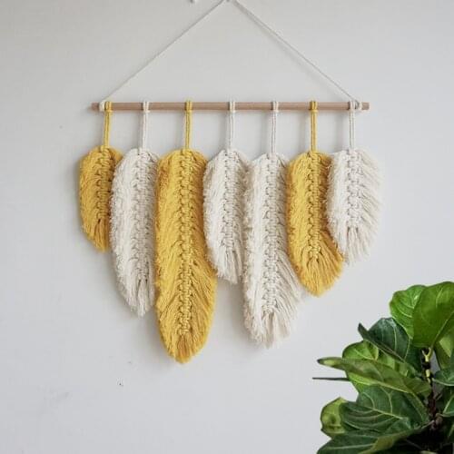 Ins Macrame Wall Hanging Tapestry Hand-made Feather Cotton Woven Leaves Living Room Headboard Door Porch Hangings Boho Decor