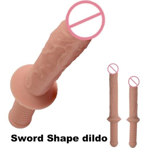 Sword Shape Big Dildo Handle Design Large Small Flesh Penis Flexible and Realistic Dildo Cock Female Masturbation Adult Sex Toys