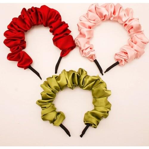 Fashion Solid Color Satin Slik Scrunchy Headband for Women Girls Pleated Ruched Hairband Hair Hoop Female Hair Accessories