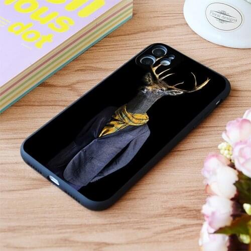 For iPhone Deer Dressed Like Human Print Soft Matt Apple iPhone Case 6 7 8 11 12 Plus Pro X XR XS MAX SE