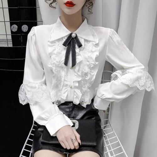2021 spring and autumn fashion temperament new long-sleeved shirt Western style casual all-match chiffon lace shirt