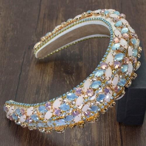 Exaggerated baroque hairband bohemian padded crystal flower crown luxury colorful rhinestone headbands for women wedding party