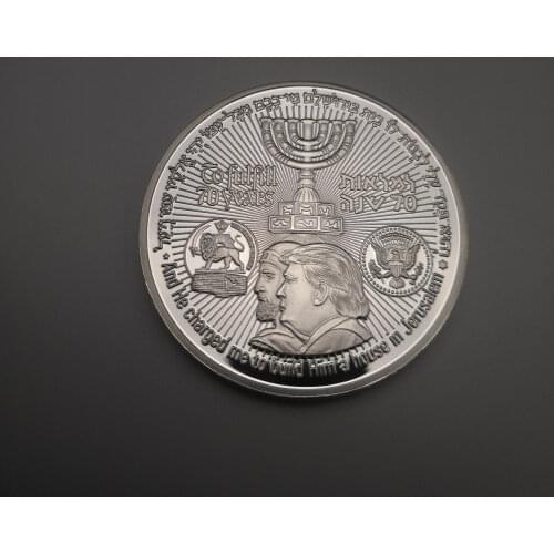US-Israel Meeting Silver Plated coin Commemorative Coin Donald Trump &King Cyrus Jewish Temple Jerusalem Israel Souvenir coin