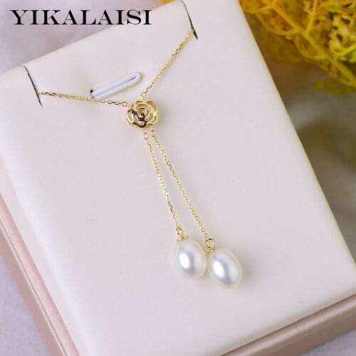 YIKALAISI 925 Sterling Silver Natural Freshwater Pearl Pendants Jewlery For Women double 8-9mm Pearl size 4 color