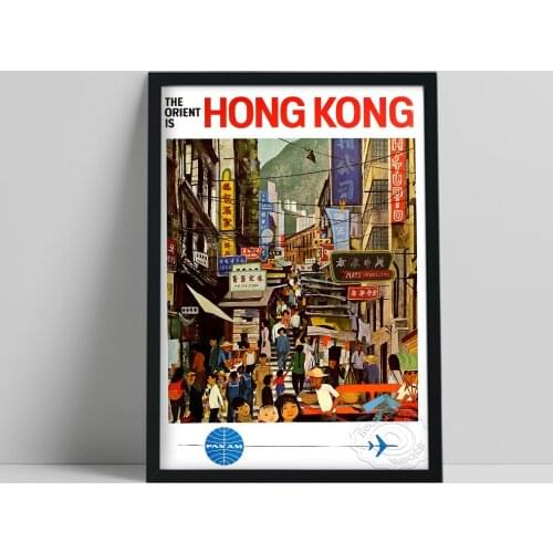 World Airline Travel Print Poster, To Hong Kong Color Canvas Painting, Vintage Art Hong Kong Special Souvenirs Home Wall Decor