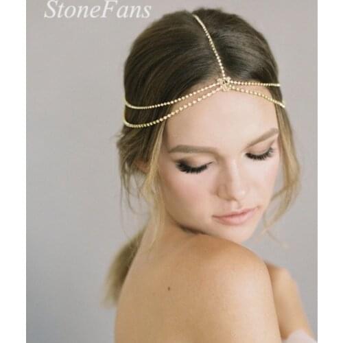 Stonefans Boho Handmade Headband Headpiece Bling Gold Multilayer Head Chain Bridal Wedding Hair Jewelry Accessories for Women