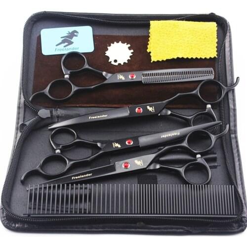 7 inch Porfessional Pet Grooming Scissors Kit Cutting Thinning Curved Shears Cat Dog Hair Scissors for Haidresser Salon 4pcs/set