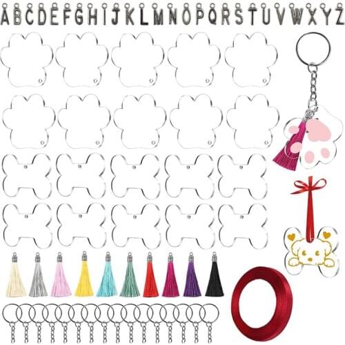 34PCS Clear Acrylic Transparent Blanks Keychain Tassels Pendant Decorative Keyrings, Keychains Making Kit for DIY Crafts