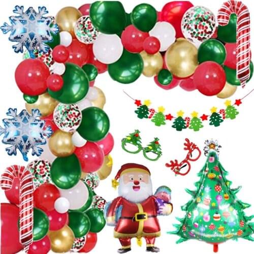 Christmas Balloons Garland Arch kit Set With Santa Claus Elk Snowman Cane Christmas Hat Glasses Christmas Tree Xmas Decoration