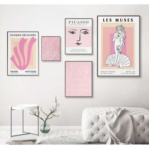 Pink Coral Matisse Abstract Artwork Canvas Painting Les Muses Greek Statue Art Prints Greek Goddess Mid Century Modern Posters