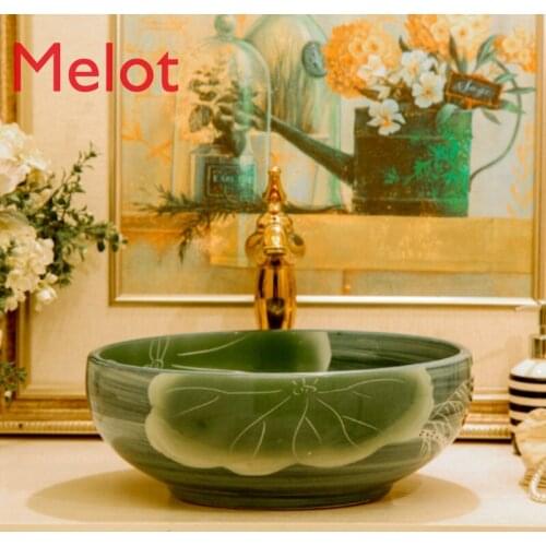 Counter Basin Wash Basin Chinese-Style Art Basin Ceramic Bathroom round Wash Basin Household Inter-Platform Basin tool