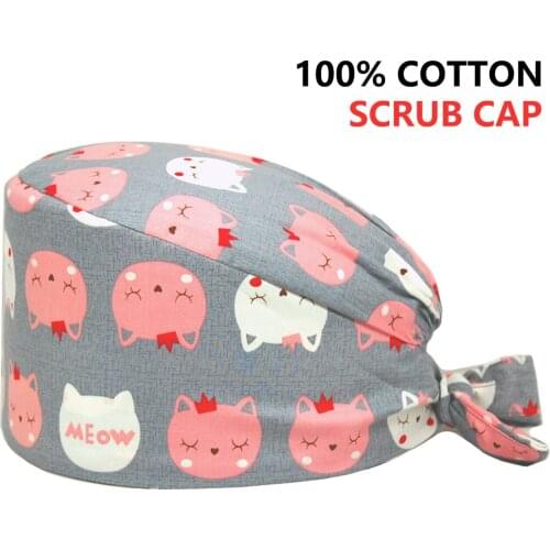 Nurse Surgicals Hat Unisex Cat Print Dentist Clinic Beauty Salon Lab work Nursing Cap Adjustable Uniform Accessories Scrubs Caps