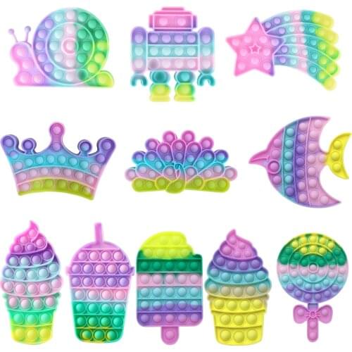 Silicone Rainbow Macaron Milk Tea Cup Funny Push Bubble Sensory Squeezing Toy Anti-stress Relaxing Push Bubble Fidget Autism Toy