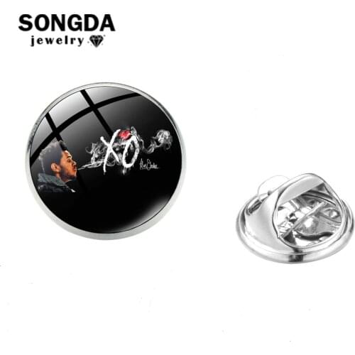 SONGDA Fashion The Weeknd Lapel Pins Simple XO Sign Glass Convex Stainless Steel Pin Brooch Bag Denim Shirt Badges for Fans Gift