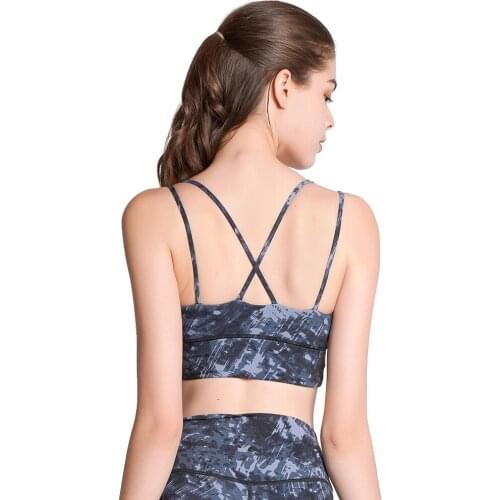 Sports Bra Women Fitness Clothing Nylon Print Crisscross Push Up High Waist Wirefree Stretch Running Training Workout Yoga Bra
