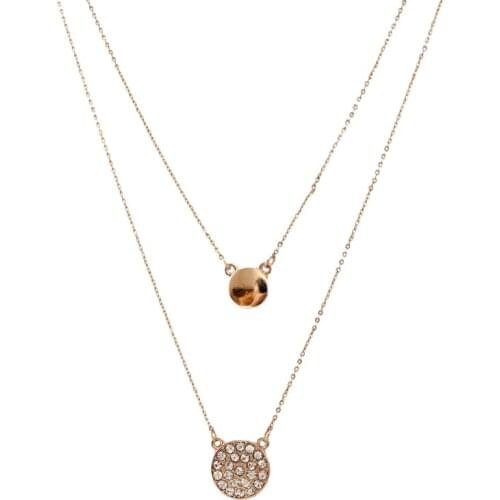 Trandy Women Diamante Round Metal Gold Geometric Multi Layer Necklace Gold