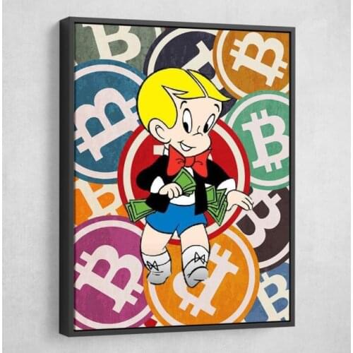 Hand Painted Creative Graffiti Popular Art Bitcoin (BTC) Richie Rich On Canvas For Childrens Bedroom Wall Decoration